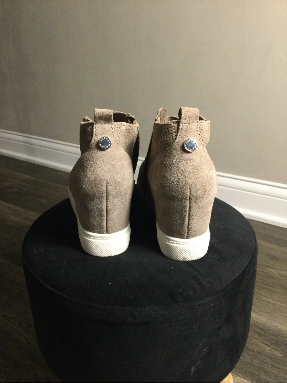 Steve Madden Wedge Sneaker Booties in Taupe Suede
